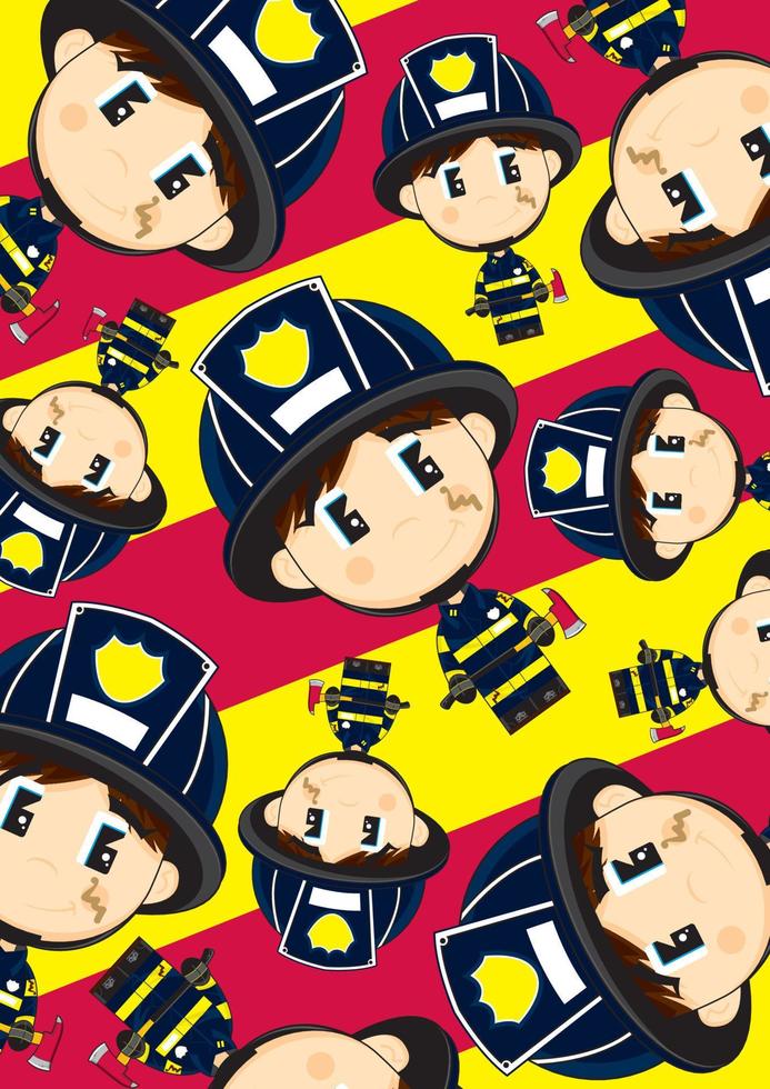 Cartoon Big Head Fireman Character Pattern vector