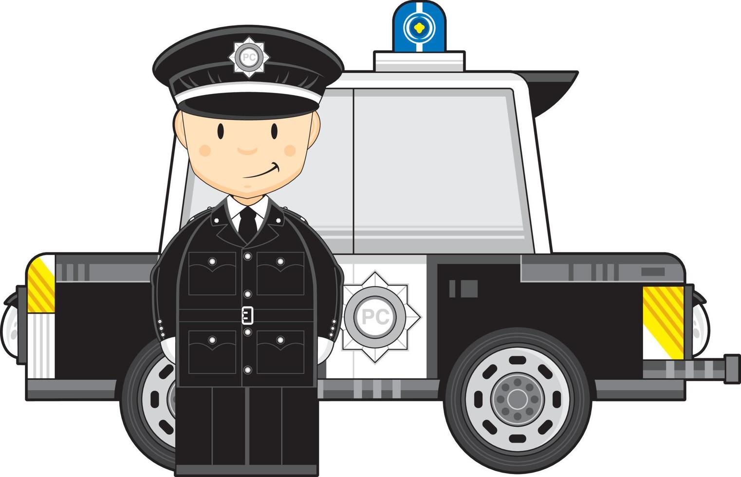 Cartoon Classic British Policeman and Police Car vector