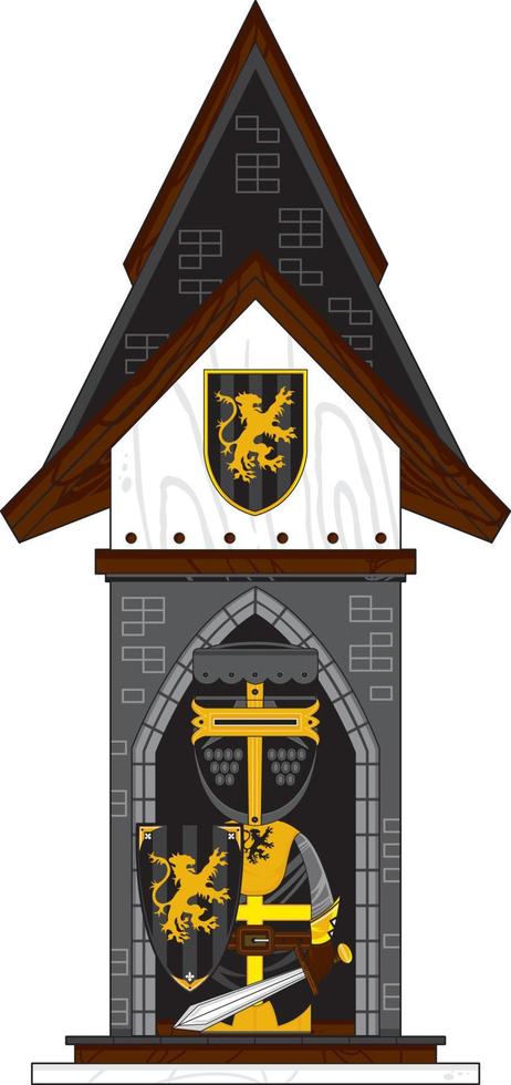Cartoon Brave Medieval Knight at Tower Guardhouse vector