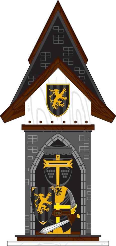 dibujos animados valiente medieval Caballero a torre cárcel militar vector