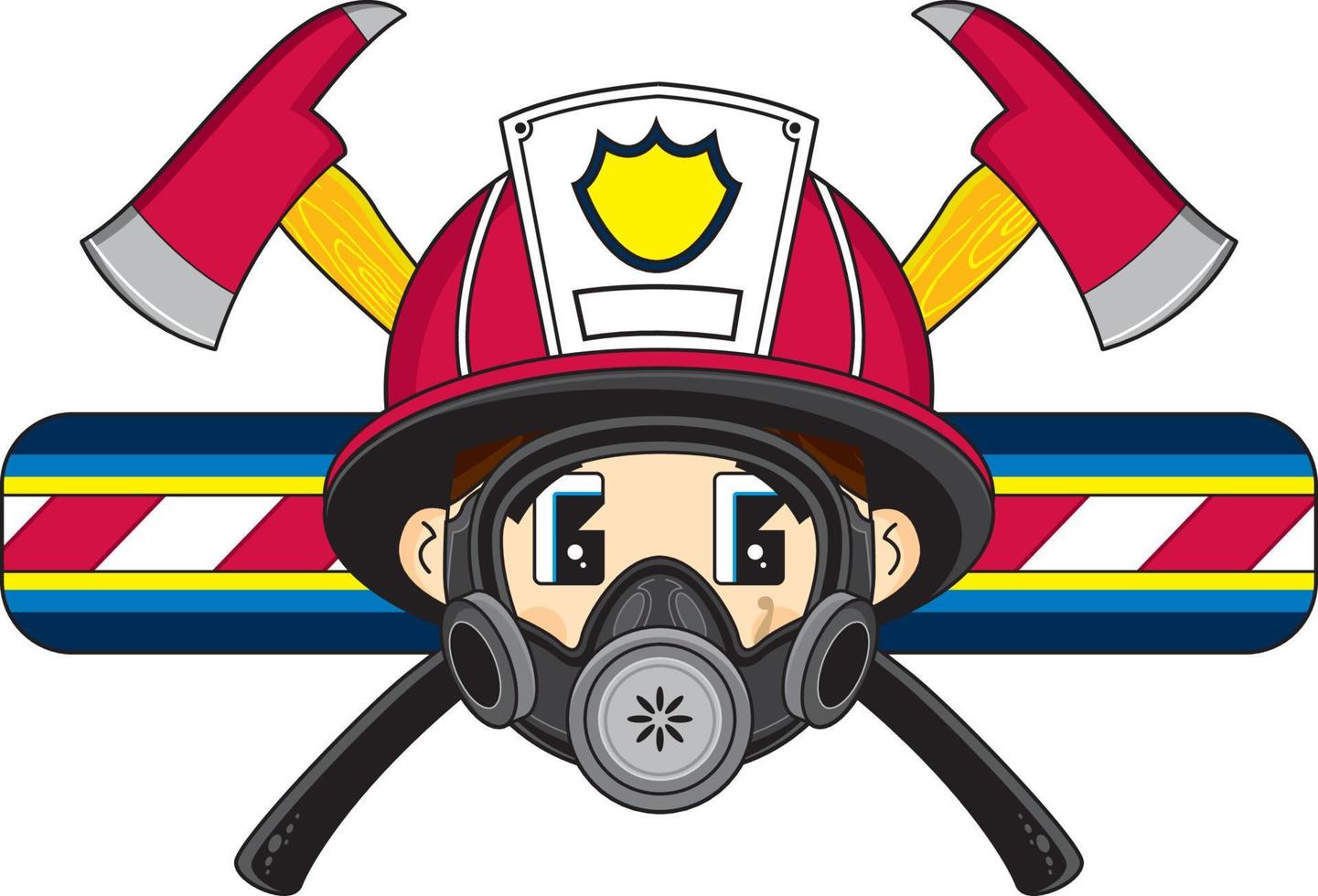 Cute Cartoon Fireman Character in Respirator Mask vector