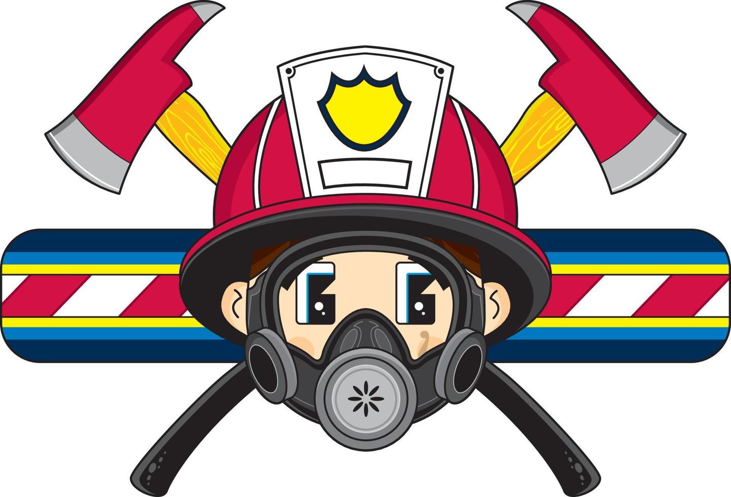 linda dibujos animados bombero personaje en respirador máscara vector