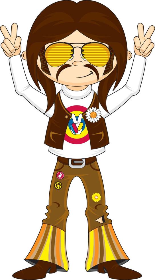 dibujos animados sesenta hippie personaje vector