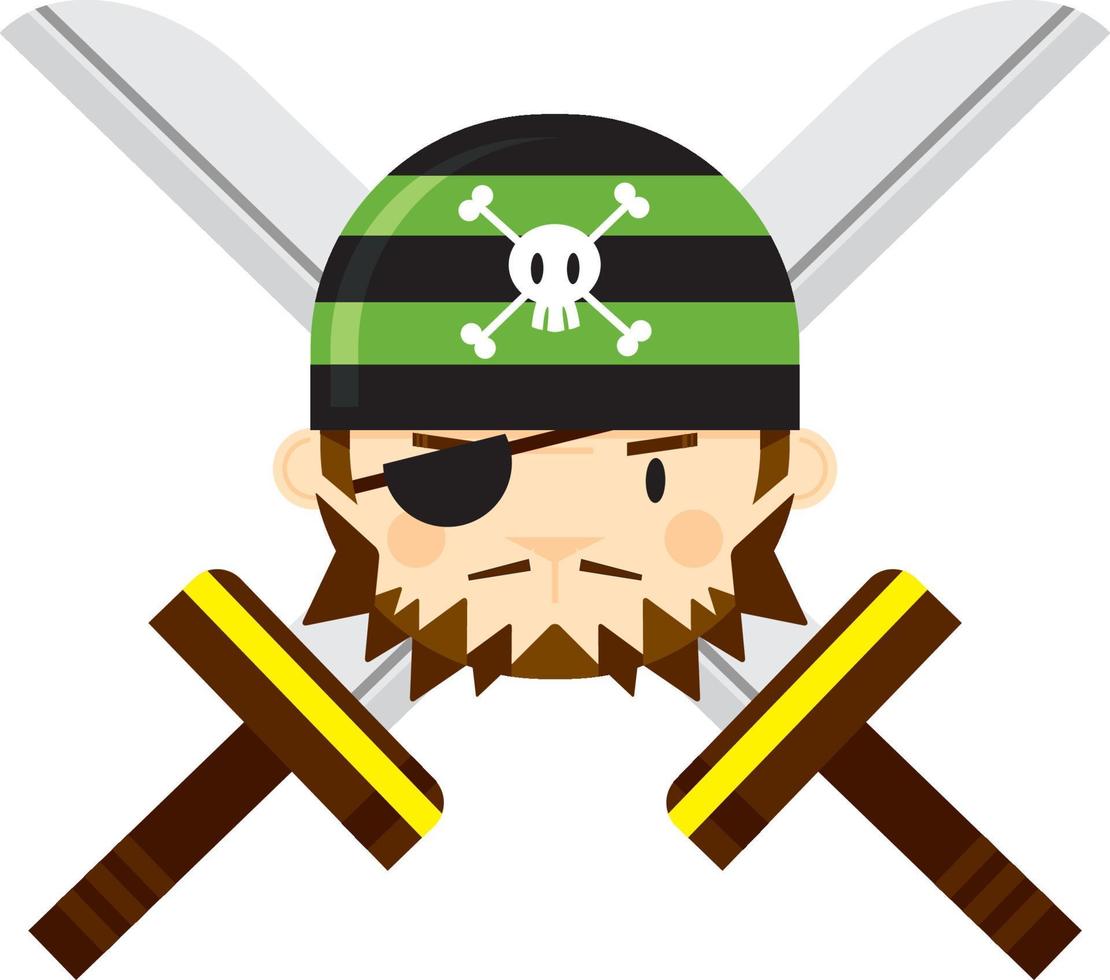 Cartoon Swashbuckling Bandana Pirate with Crossed Swords vector