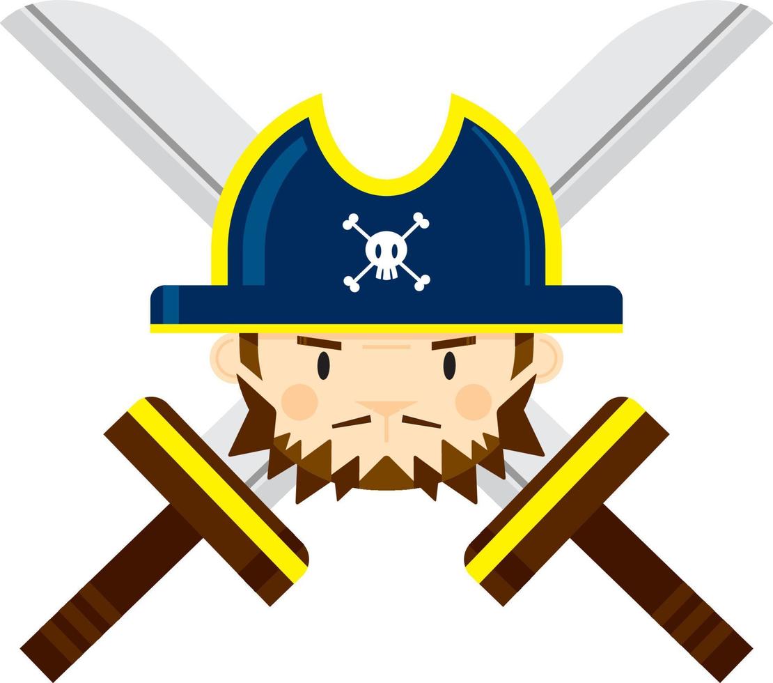 Cartoon Swashbuckling Pirate Captain with Crossed Swords vector