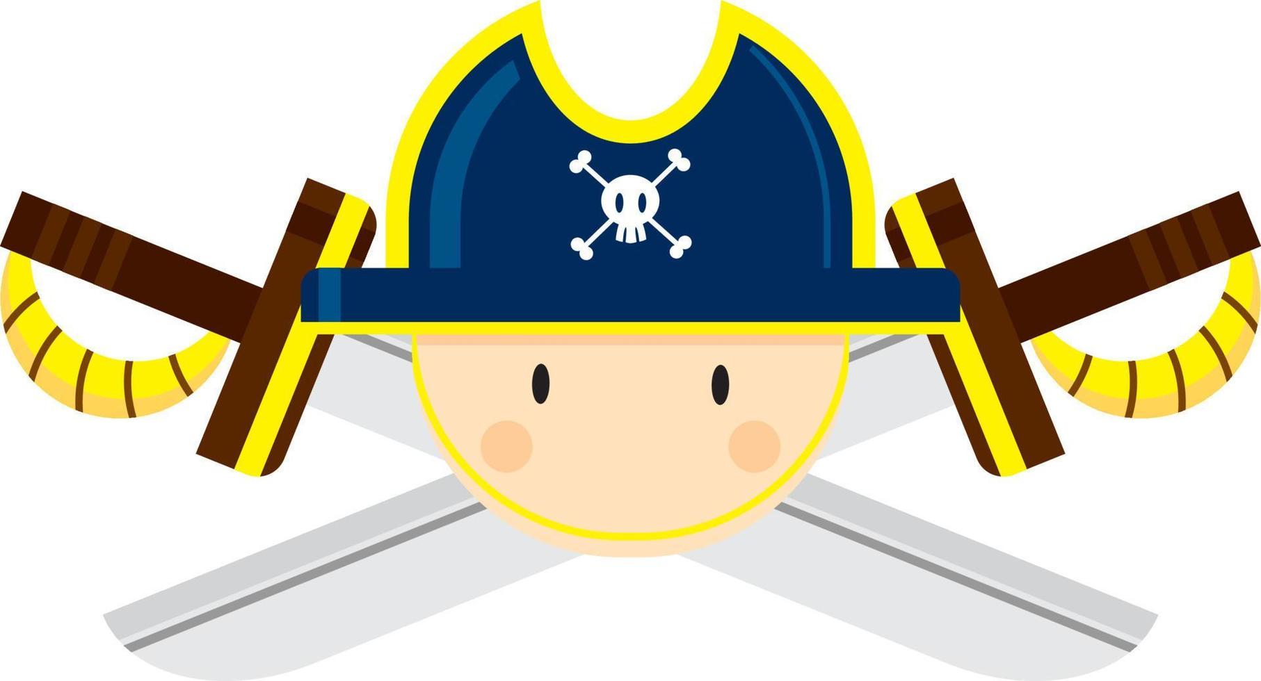 Cartoon Swashbuckling Pirate Captain with Crossed Swords vector