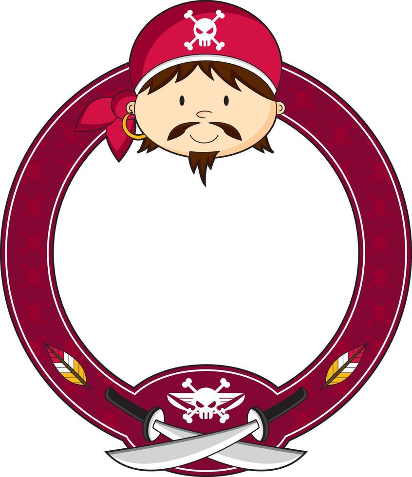 Cartoon Swashbuckling Bandana Pirate with Crossed Swords vector