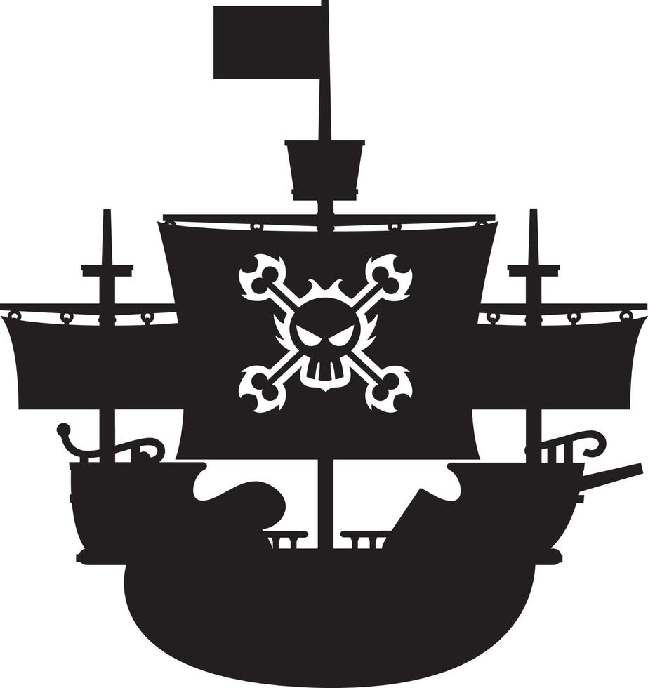 Pirate Ship in Silhouette with Skull and Crossbones Motif vector