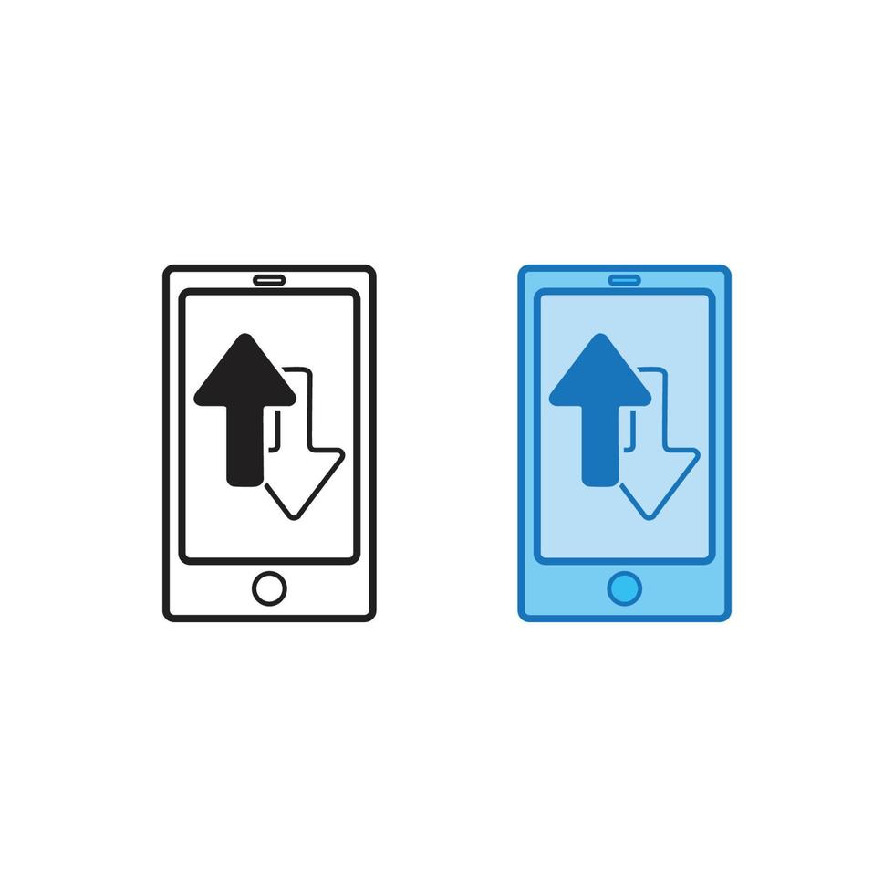 móvil teléfono transferir datos logo icono ilustración vistoso y contorno vector