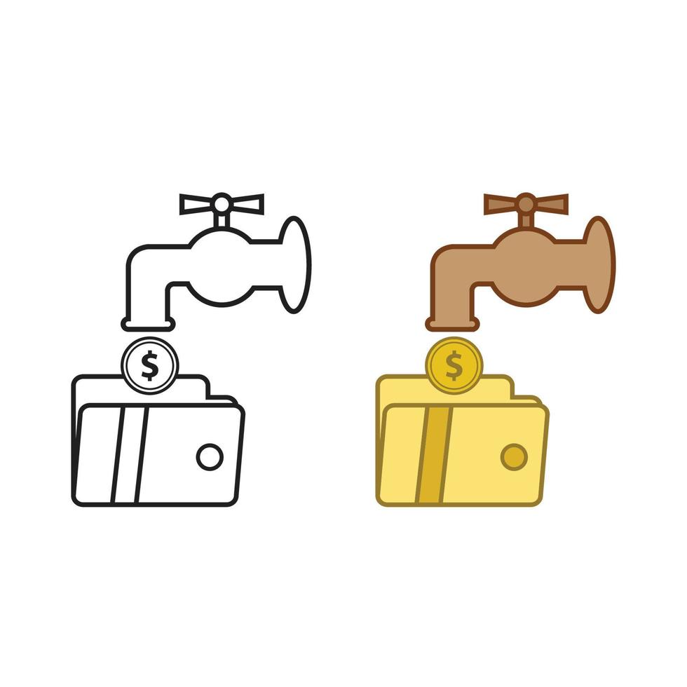 dollar coin faucet logo icon illustration colorful and outline vector