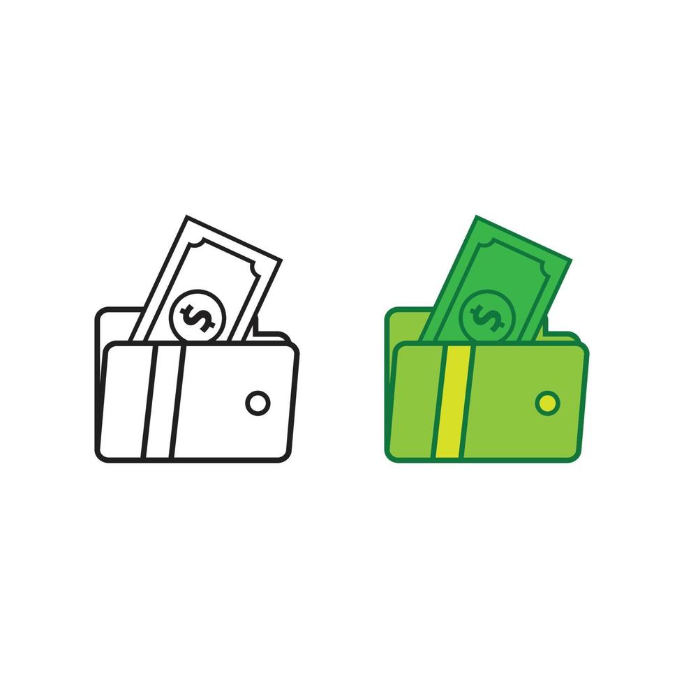 billetera dinero logo icono ilustración vistoso y contorno vector