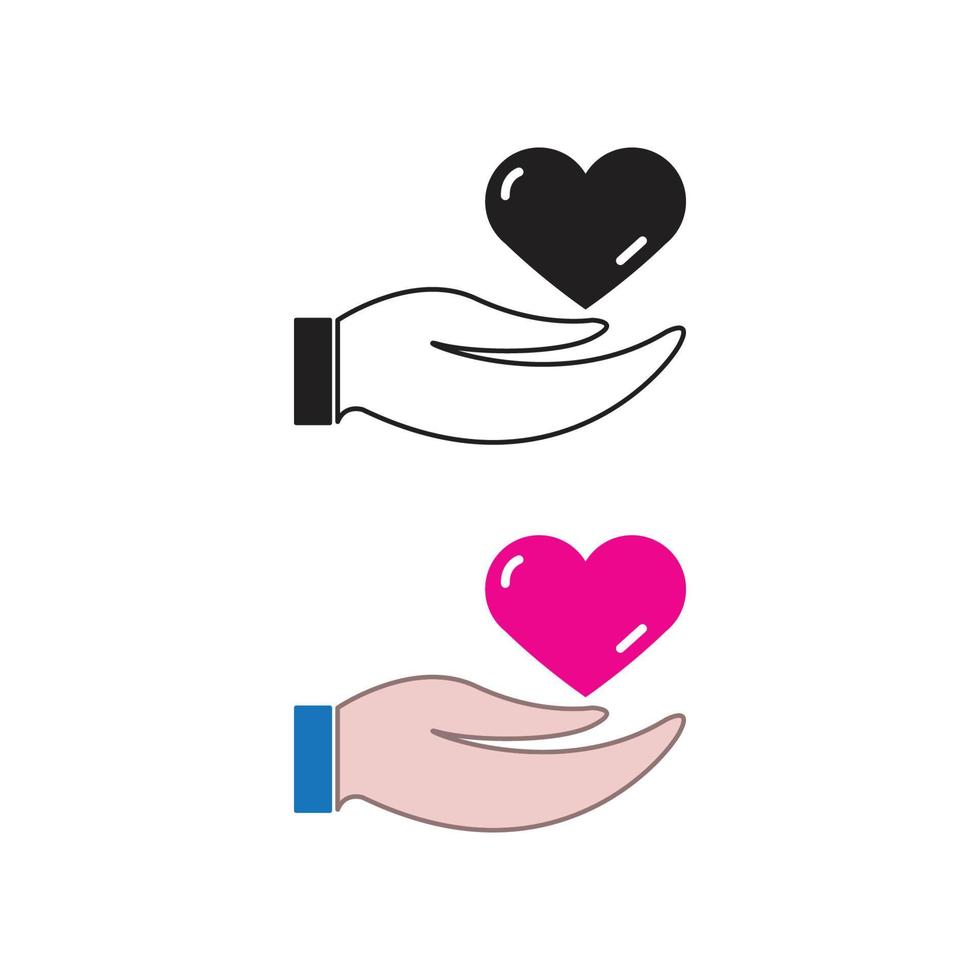 hand heart logo icon illustration colorful and outline vector