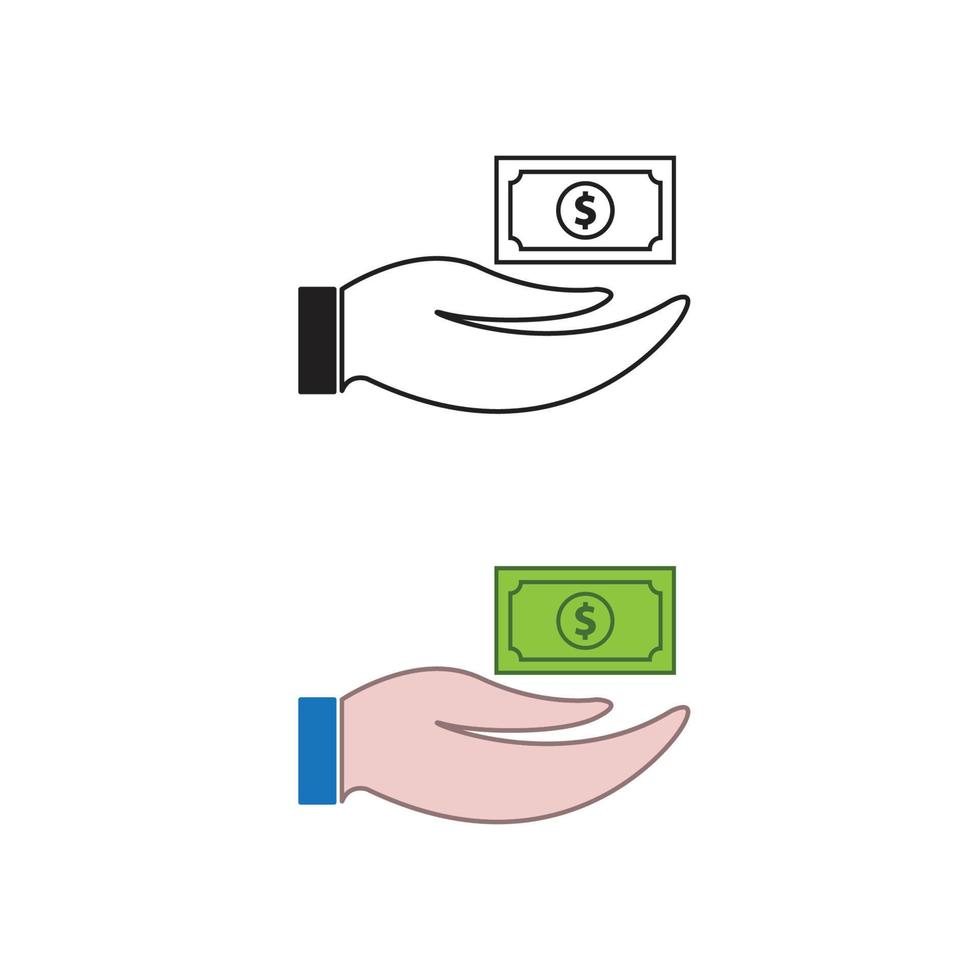 mano dinero logo icono ilustración vistoso y contorno vector