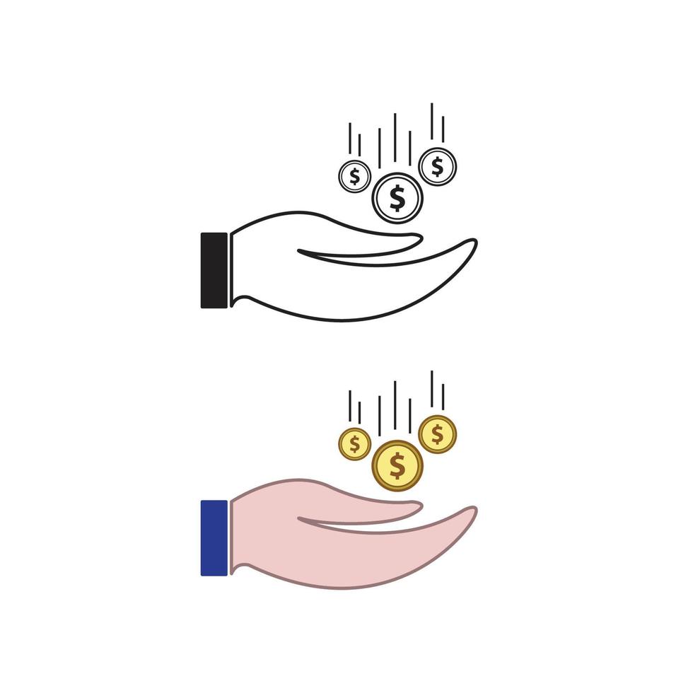 mano dinero dólar logo icono ilustración vistoso y contorno vector