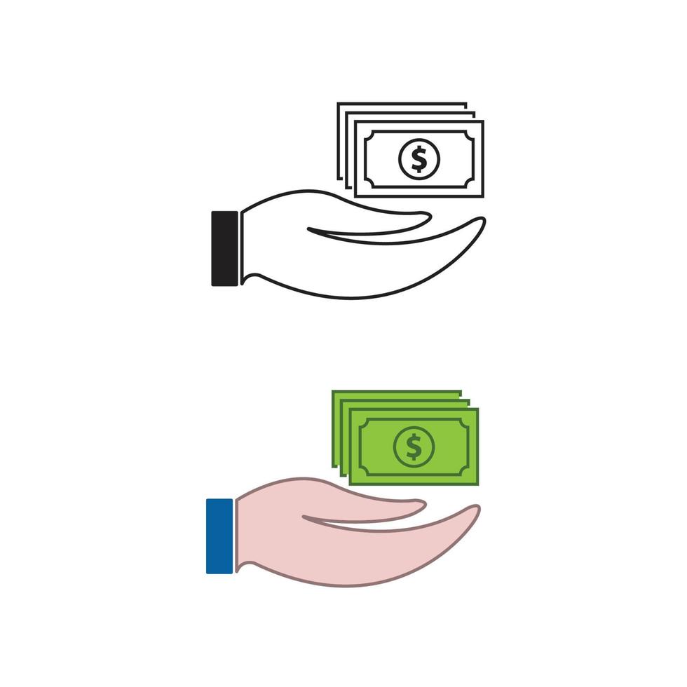 mano dinero logo icono ilustración vistoso y contorno vector