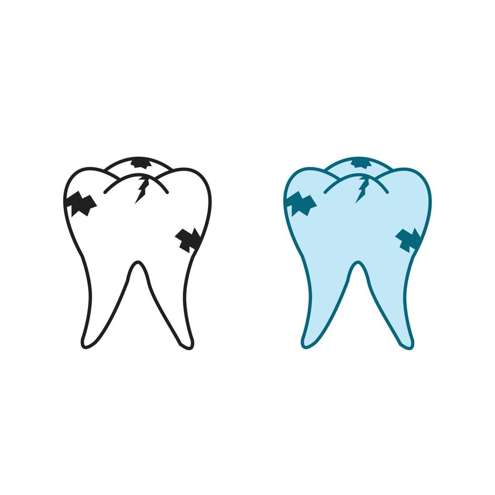 caries diente logo icono ilustración vistoso y contorno vector