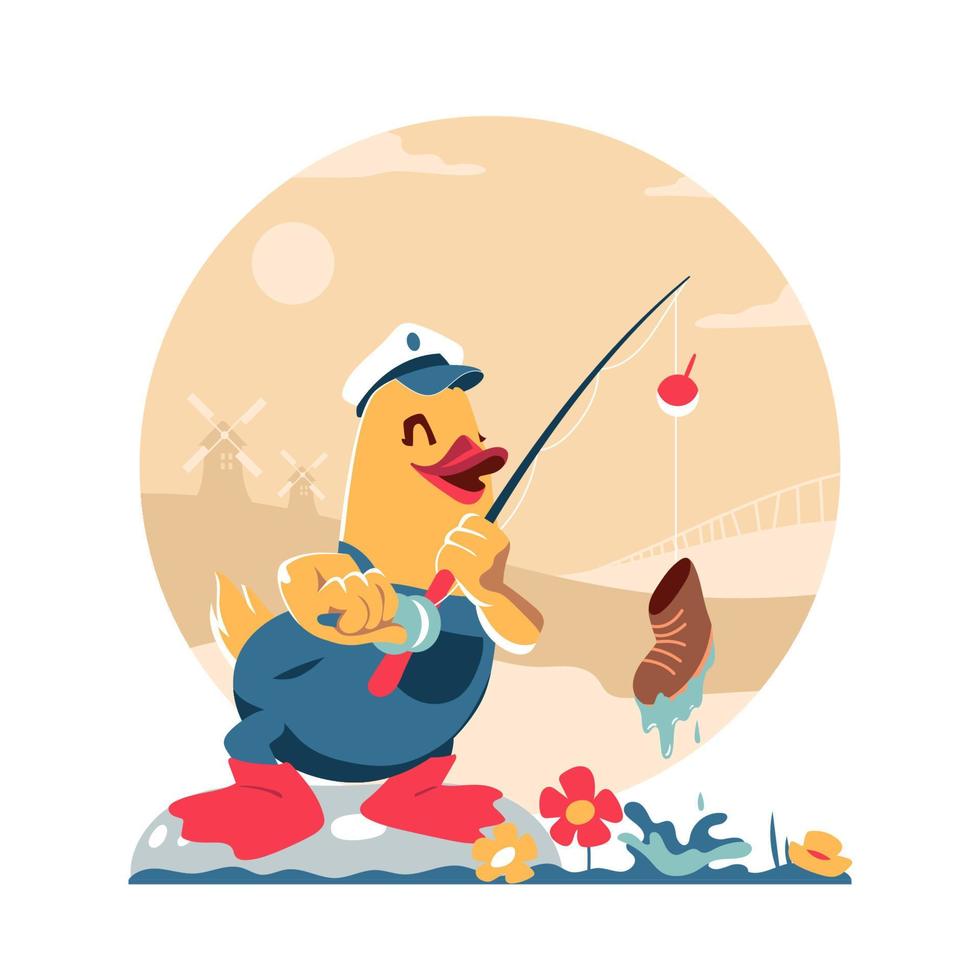 Concept of Fishing Duck vector