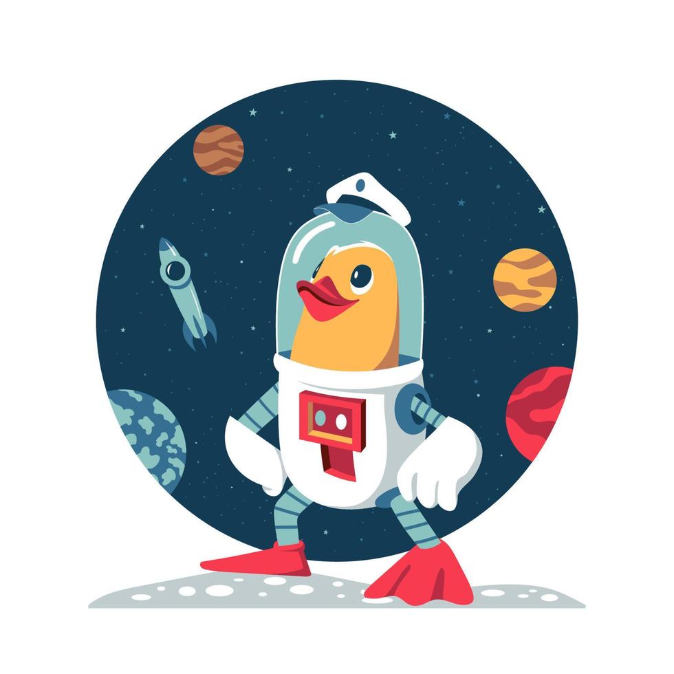 concepto de Pato personaje en astronauta traje vector