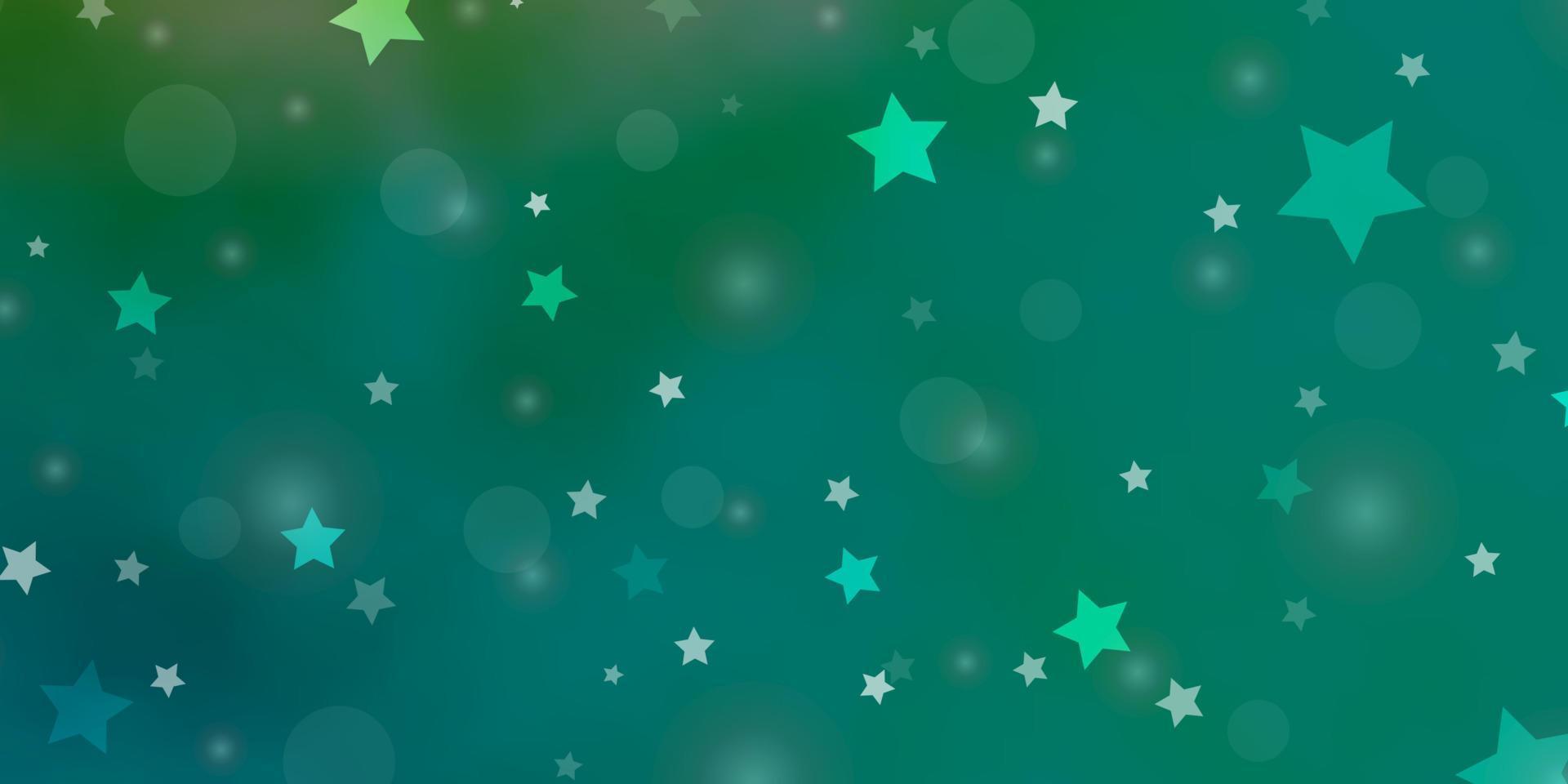 Telón de fondo de vector verde claro con círculos, estrellas.