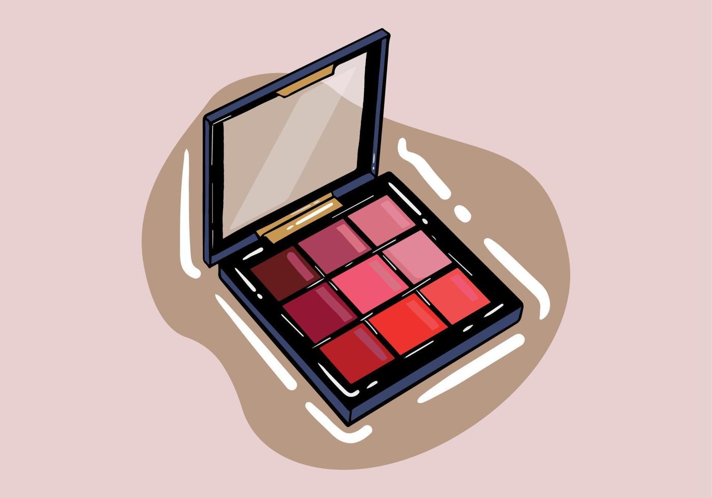 Vector realistic palette of red colors eyeshadows with mirror isolated on background