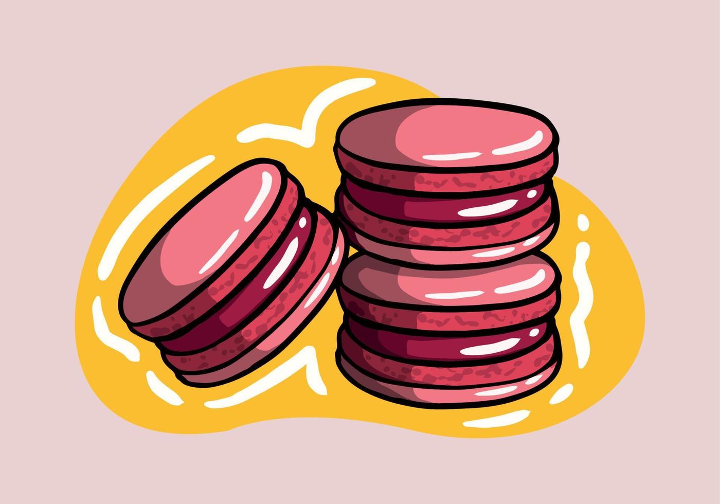 dibujos animados macaron galletas rosado maracron. tradicional francés dulce postre dibujo. linda mano dibujado vector ilustración.