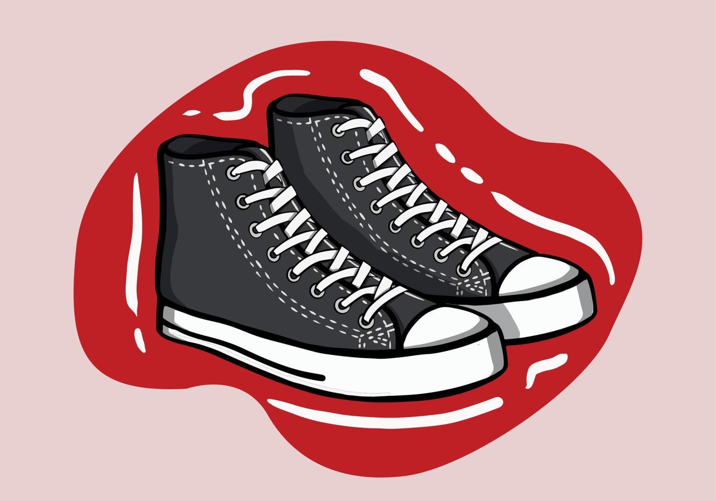 Pair of black gumshoes. Teenage school street wear.side view sneakers. Canvas shoes vector