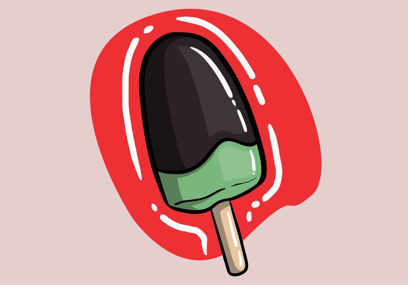 Whole and bitten ice cream hand drawn vector illustration. Popsicles covered chocolate with wooden stick isolated on background.