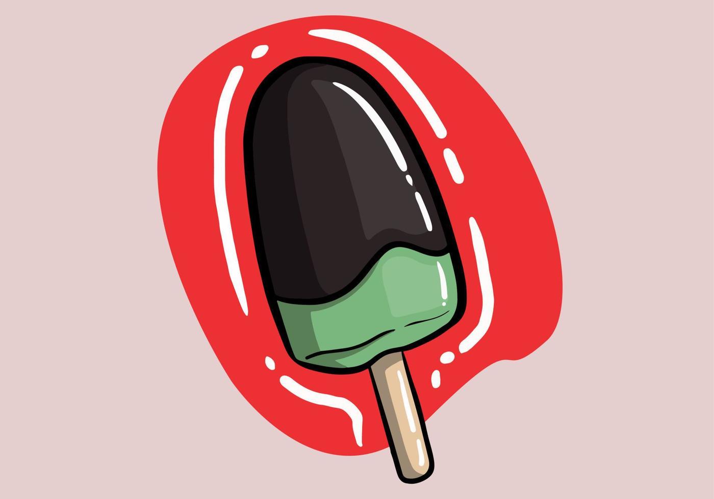 todo y mordido hielo crema mano dibujado vector ilustración. Paletas de hielo cubierto chocolate con de madera palo aislado en antecedentes.