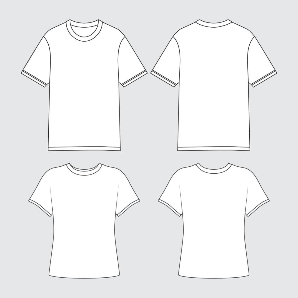 Outline White T Shirt Mock Up Front and Back View vector