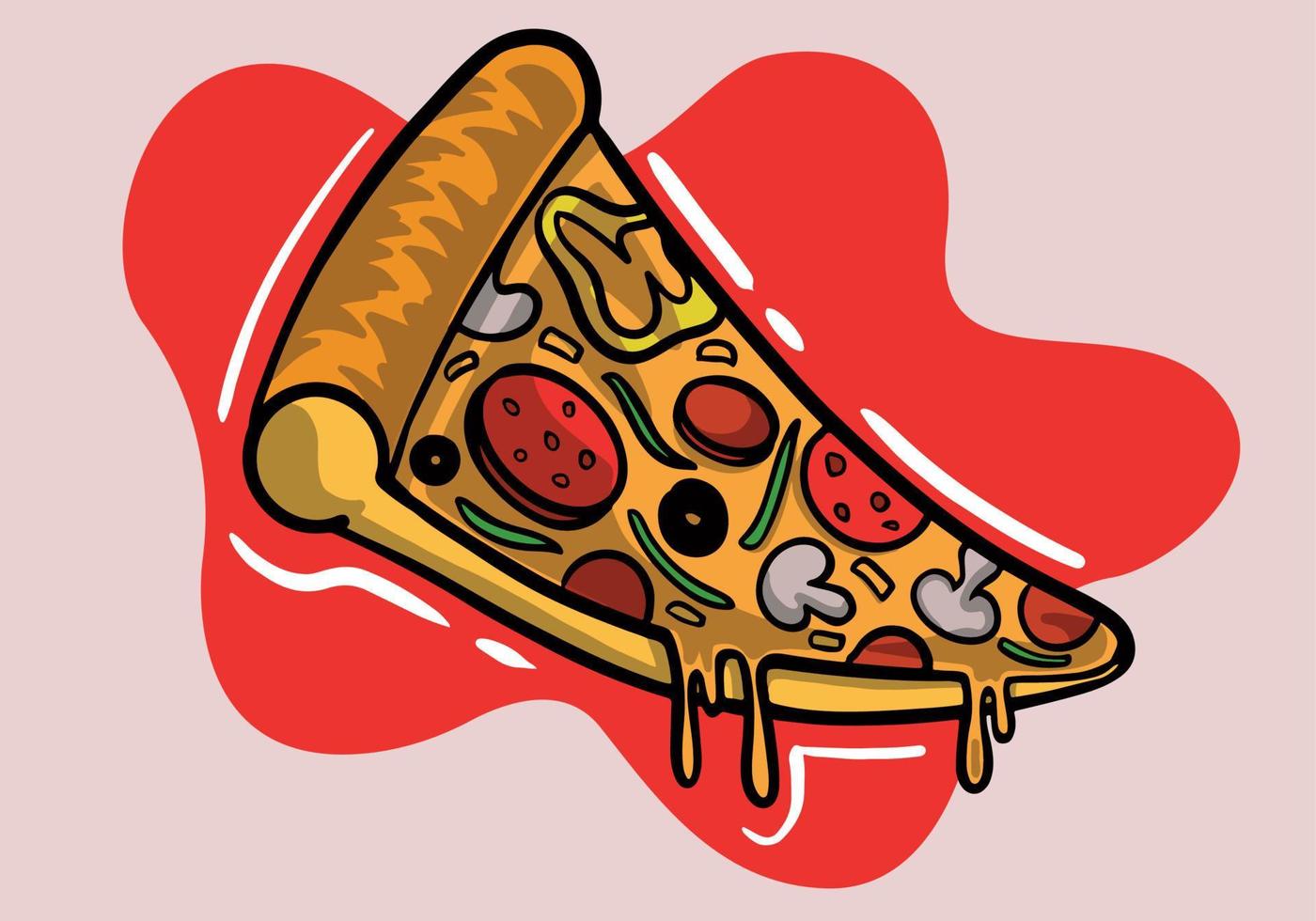 Hand drawn slice of fresh italian classic original Pepperoni mushroom tomato Pizza vector illustration
