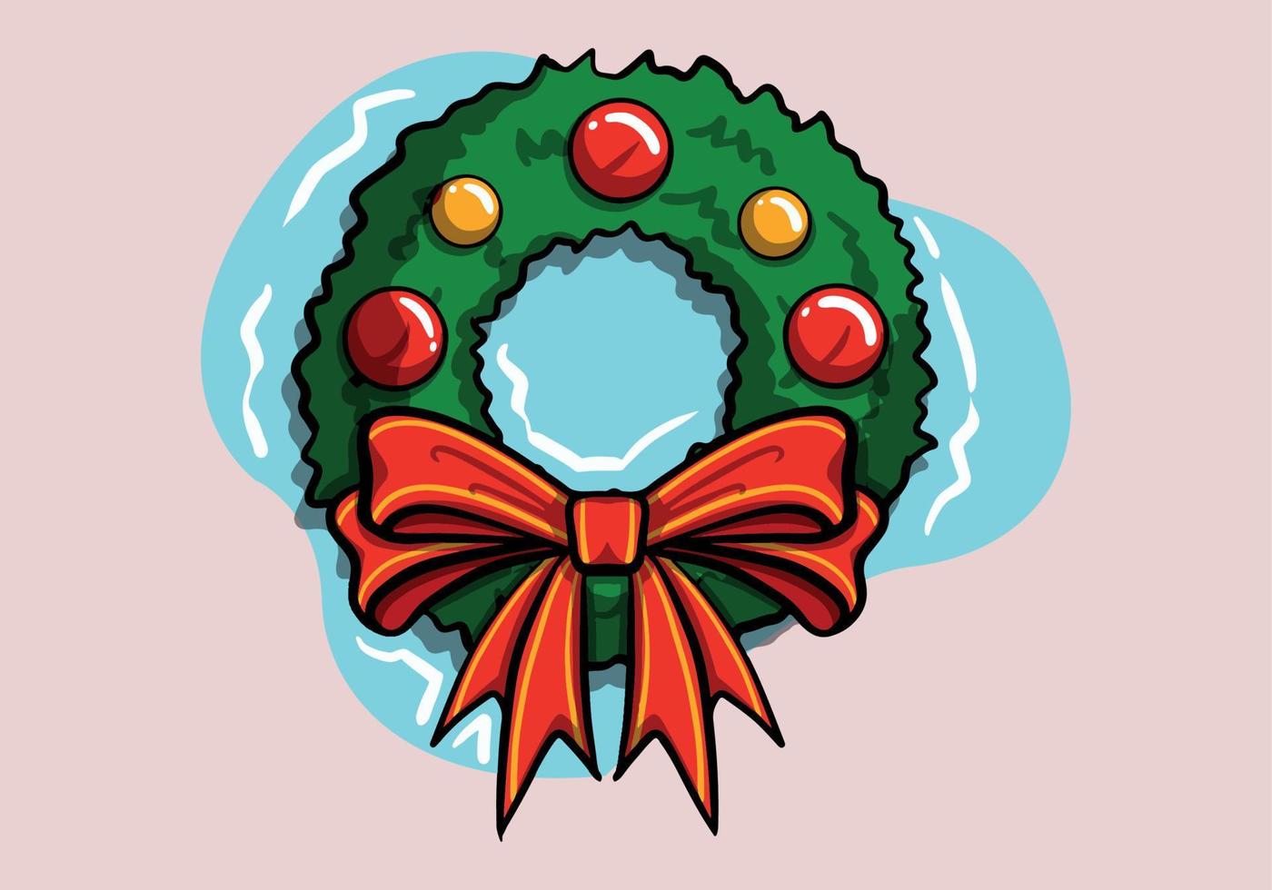 Hand drawn christmas wreath vector cartoon style isolated on background.