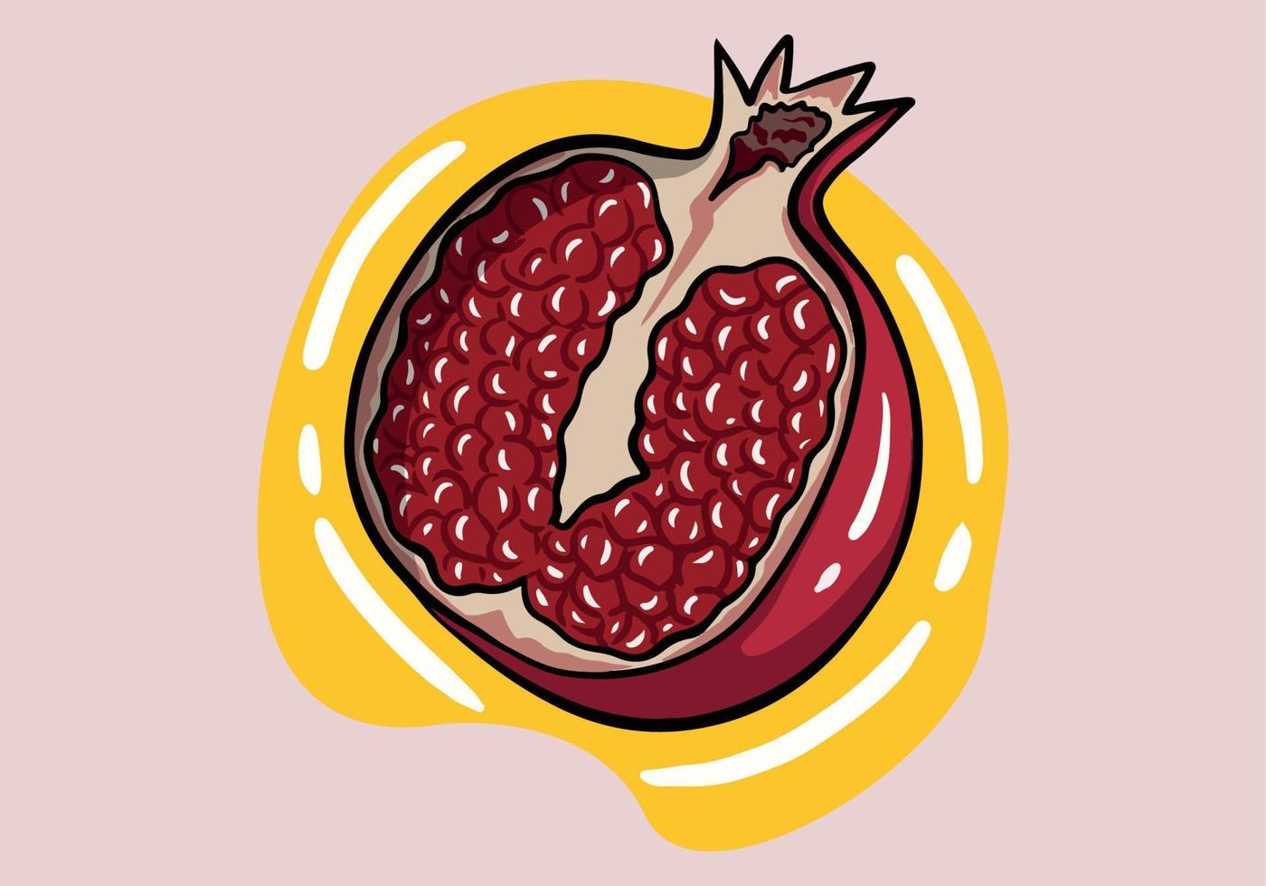 Hand drawn pomegranate, half and seeds. Vector juicy ripe fruit for product package, menu design. Sweet tropical food full of vitamins.