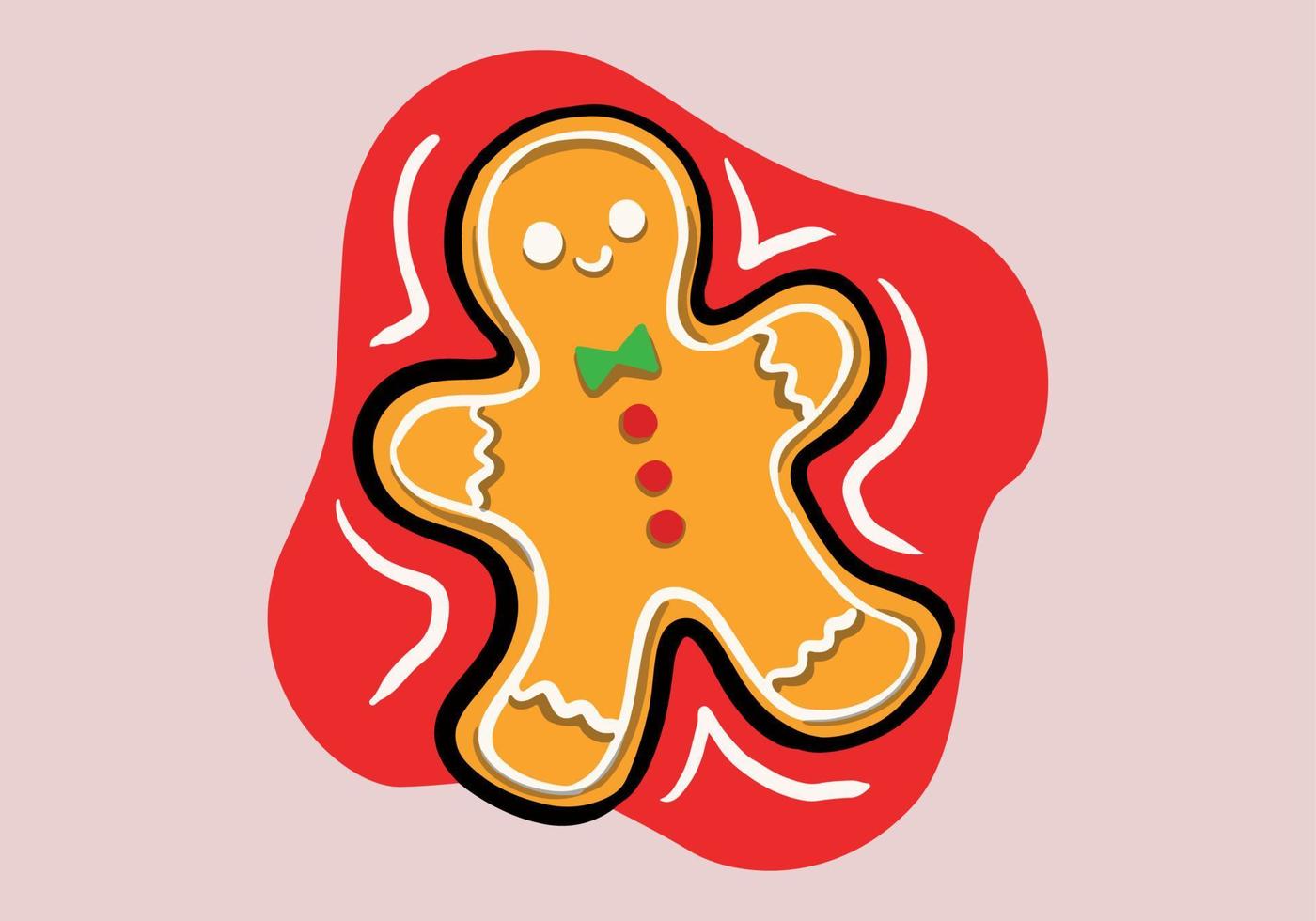 Hand darwn holiday gingerbread man cookie. Cookie in shape of man with colored icing. Happy new year decoration. Merry christmas holiday. vector