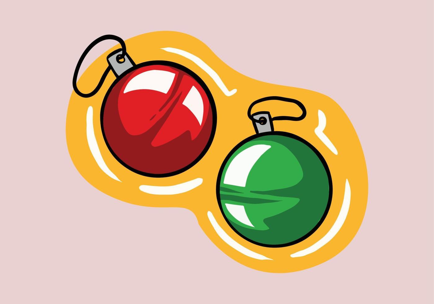 Hand drawn Red and green Christmas ball with isolated background. Christmas decoration vector