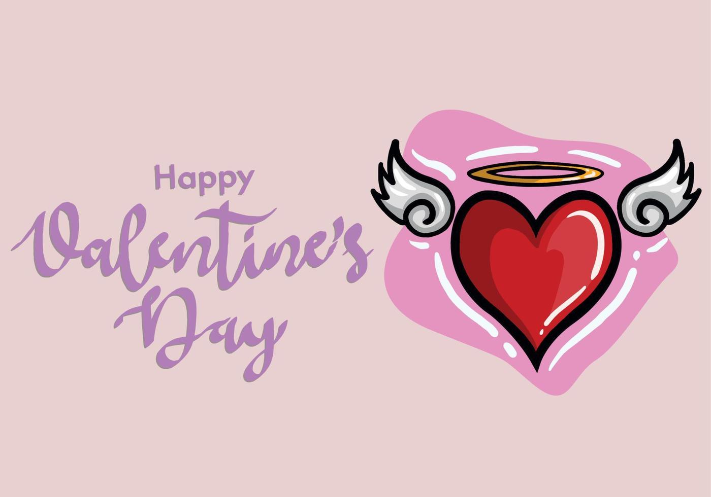 Happy Valentine's Day Vector Design. Valentine's Day Vector With Red Heart and angle wings. Valentine's Day Design for Poster, Social Media, Banner or Advertisement.