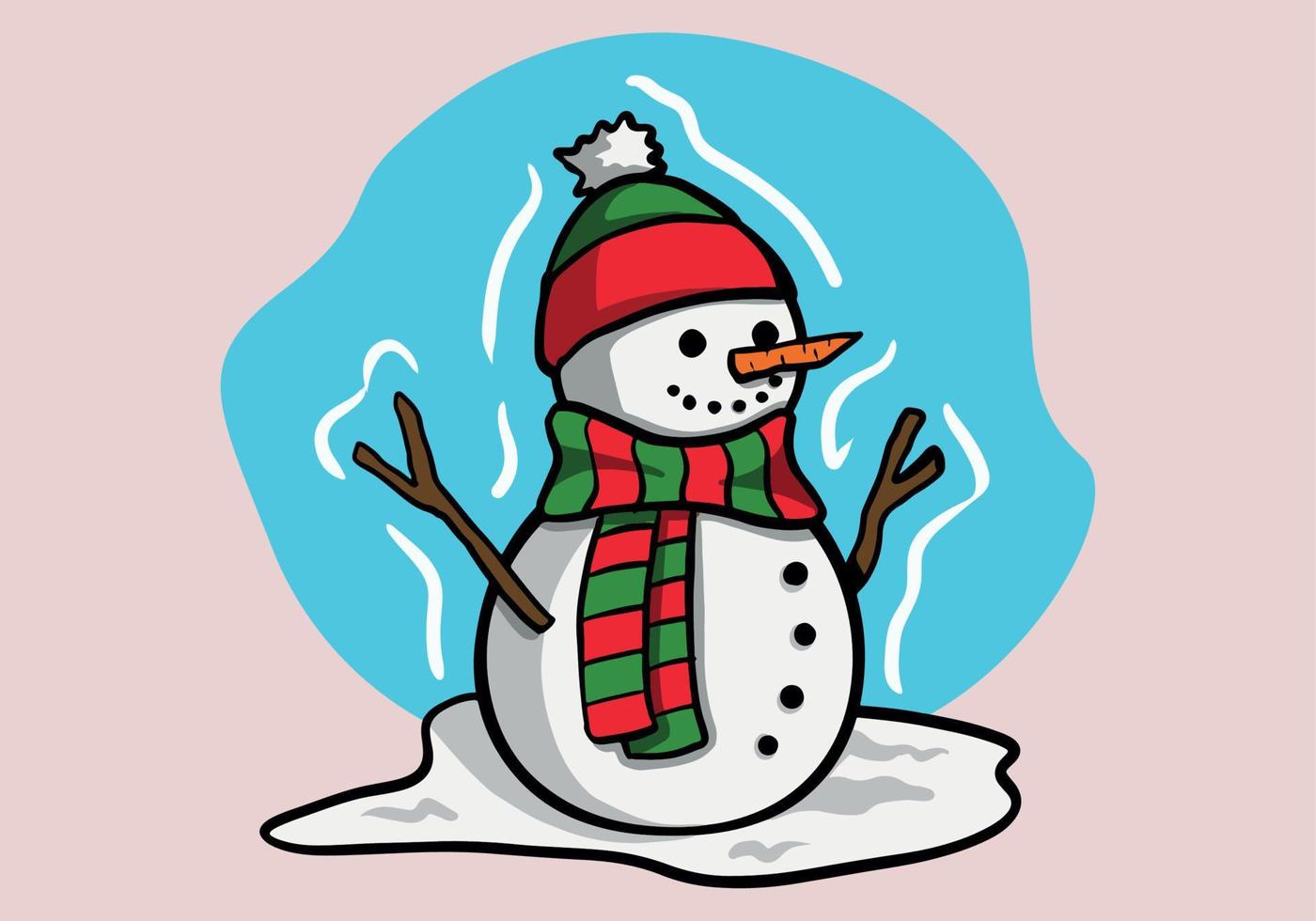 Hand drawn snowman with a scarf and hat isolated in a background. vector