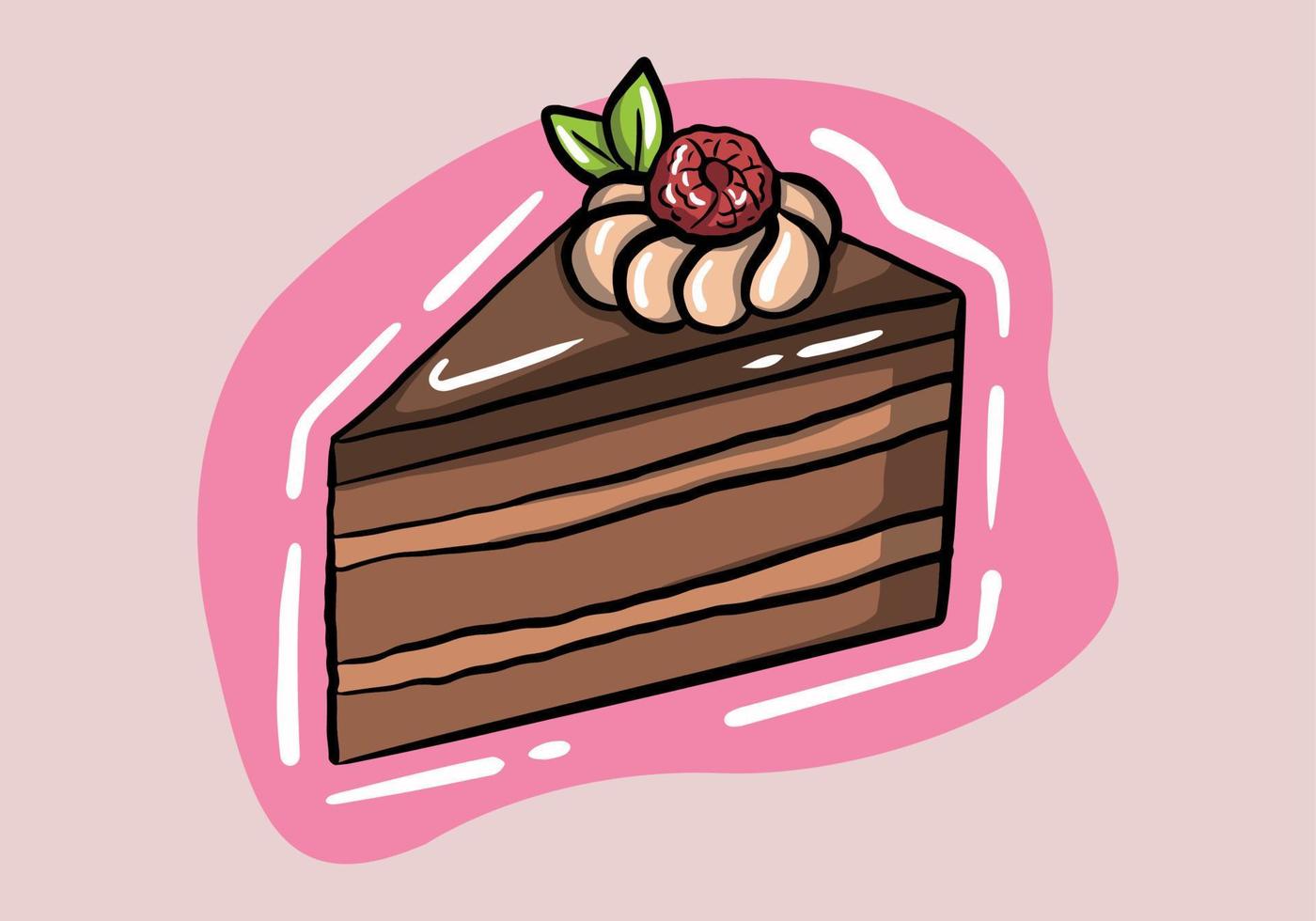 Chocolate cake piece isolated choc layered dessert. Vector bakery food, creamy pie