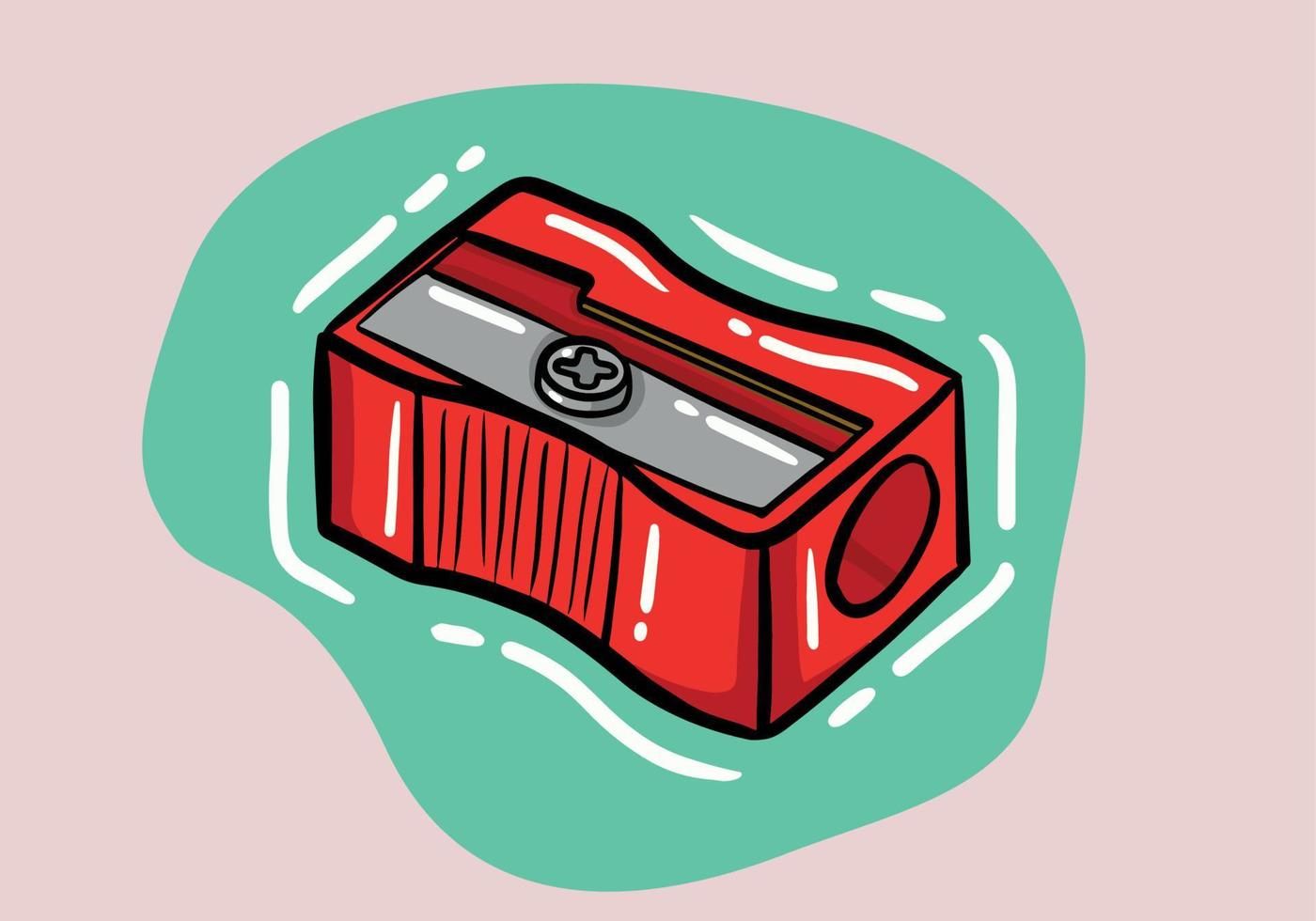 Hand drawn red Pencil Sharpener stationary vector drawings, cartoon vector.