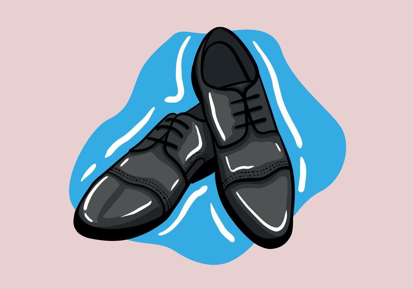 Black men's glossy patent leather shoes. Vector hand drawn illustration of a isolated background.