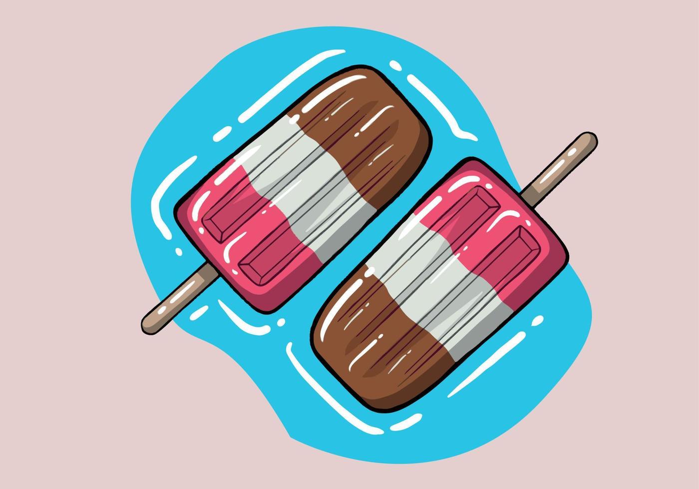 Hand drawn bright homemade frozen popsicle, vector realistic juicy ice cream