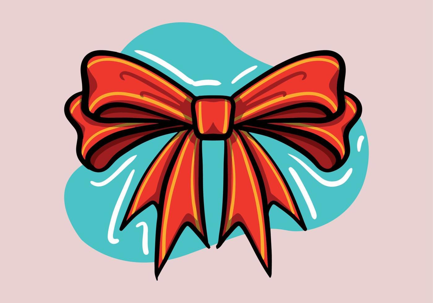 Hand drawn isolated knotted red ribbon bow in cartoon style. vector