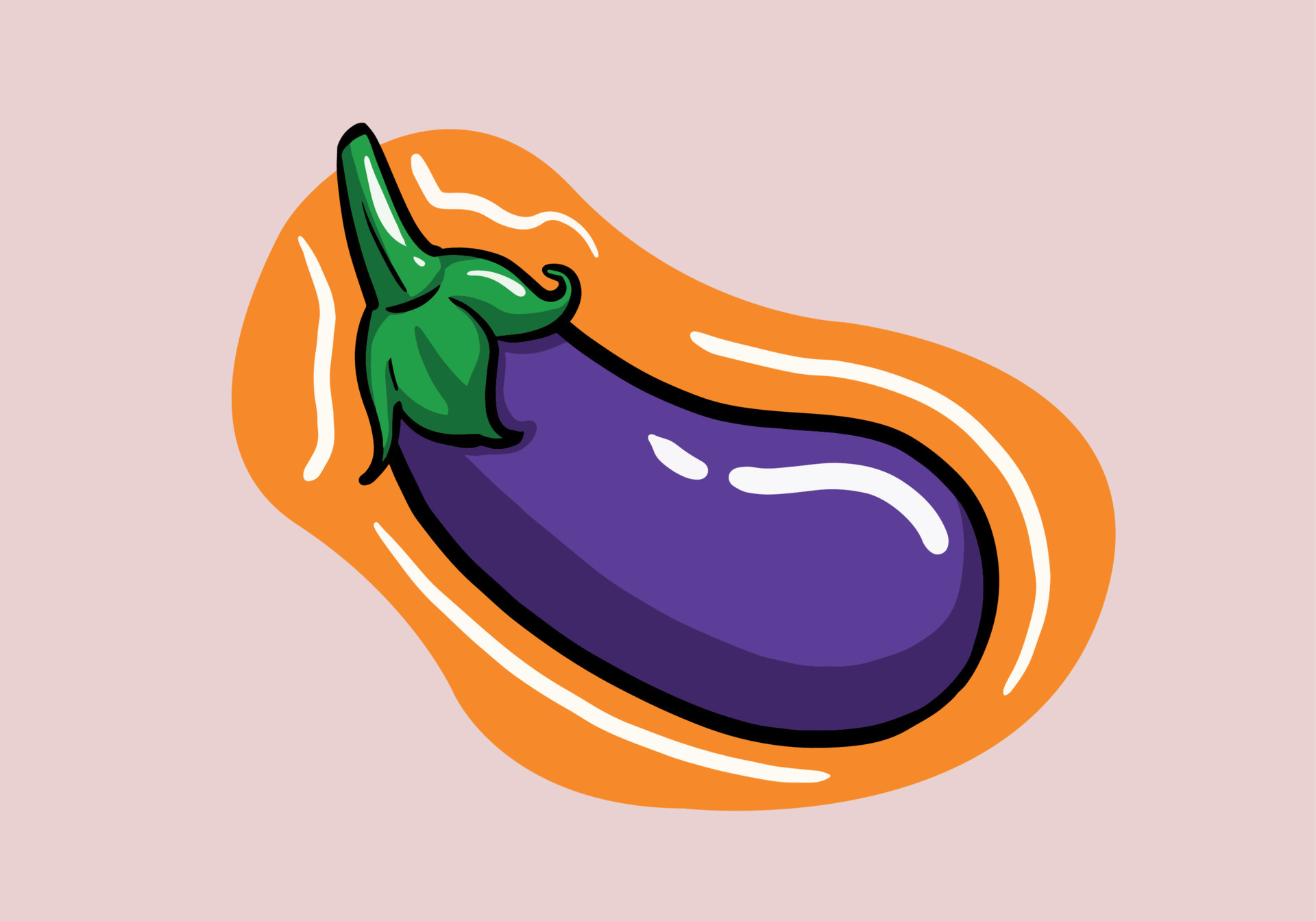 Hand drawn cartoon eggplant emoji icon, aubergine symbol. Isolated