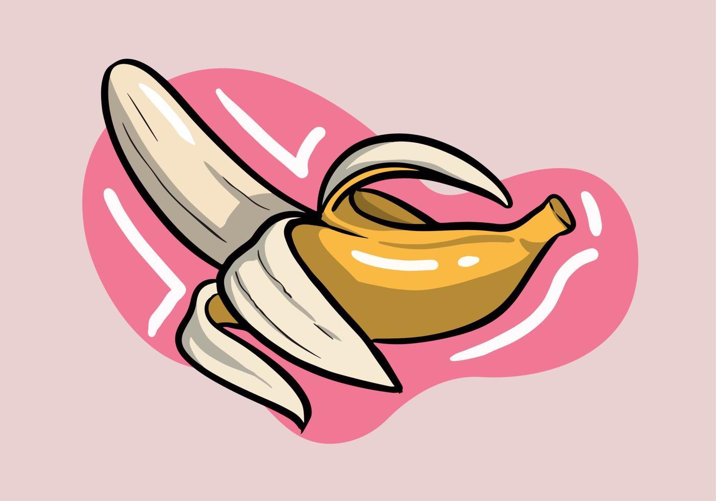 Banana Half Peeled Flat Illustration, Fruit Illustration, Simple Illustration Vector Icon Layered