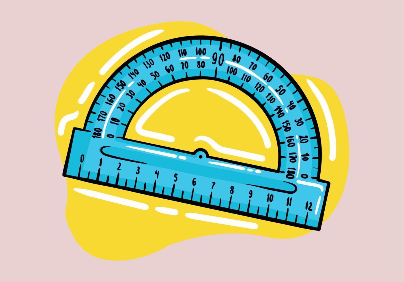 Hand drawn blue Protractor ruler. Measuring tool. Vector icon. Cartoon minimal style.