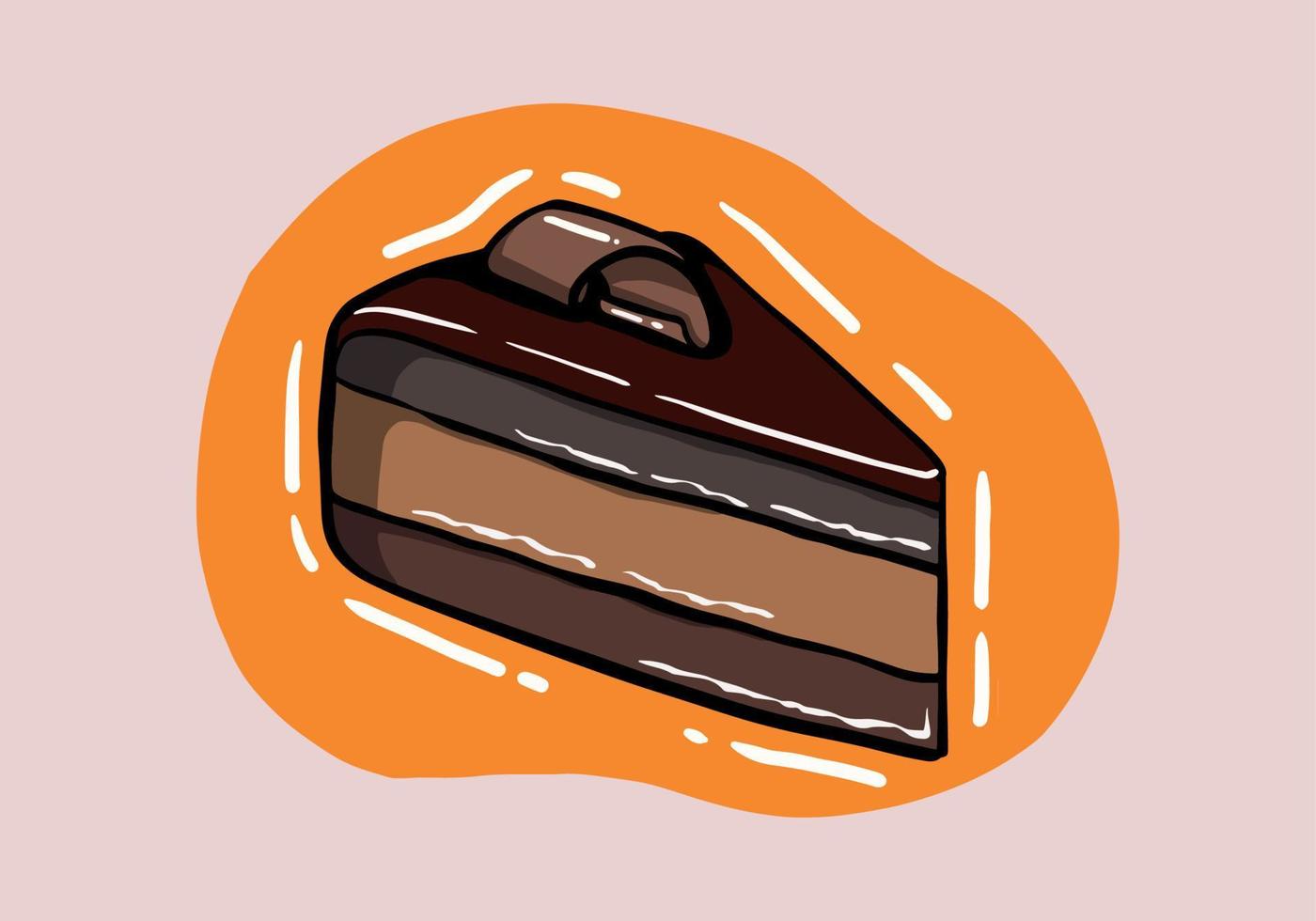Chocolate cake piece isolated choc layered dessert. Vector bakery food, creamy pie