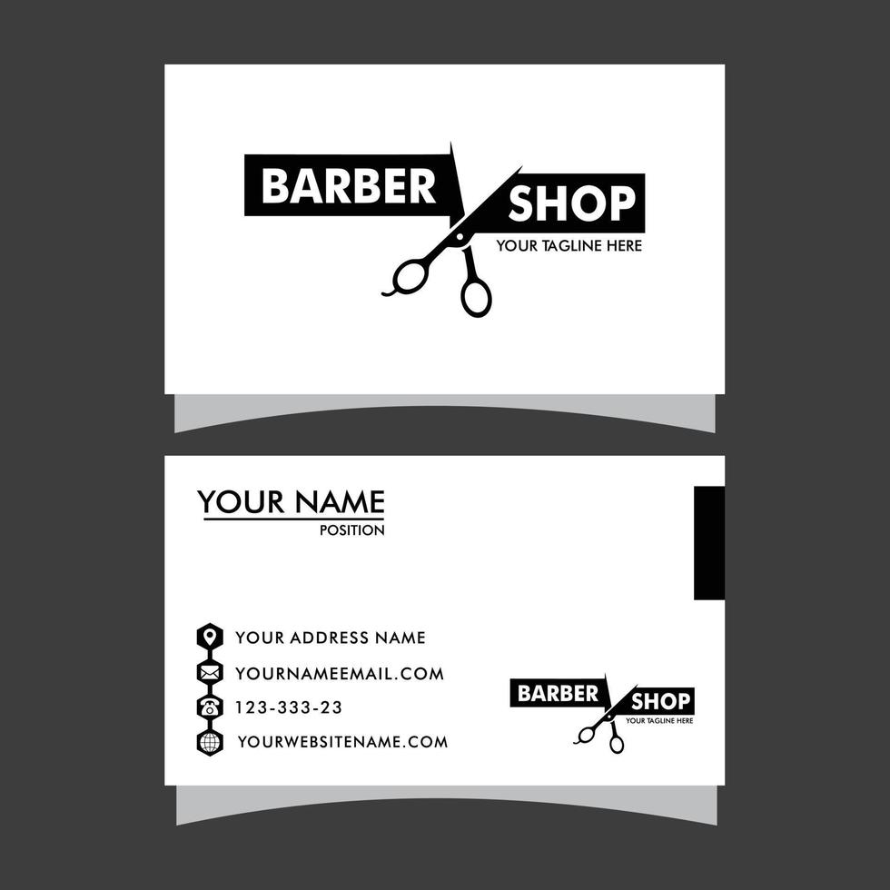 Vector Barber shop business card and mens salon or barber shop logo black and white