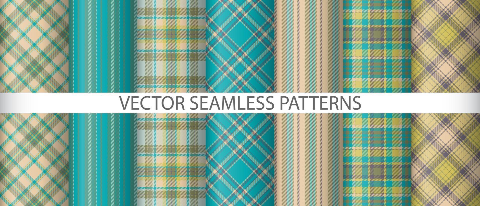 Set pattern fabric plaid. Textile tartan seamless. Background check vector texture.