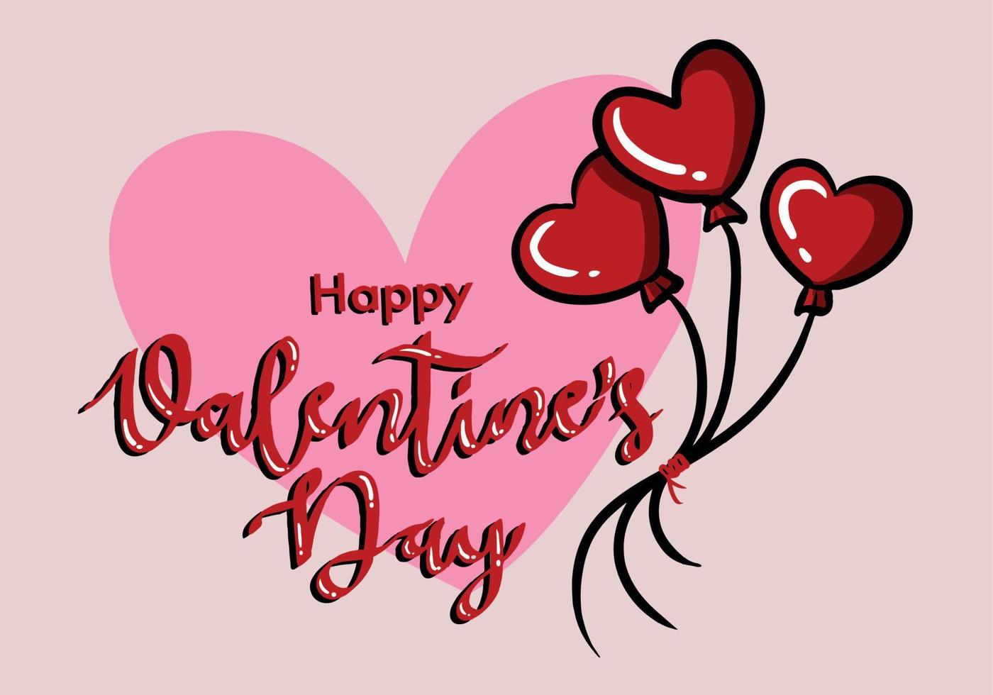 Happy Valentine's Day Vector Design. Valentine's Day Vector With cute heart shape balloons. Valentine's Day Design for Poster, Social Media, Banner or Advertisement.