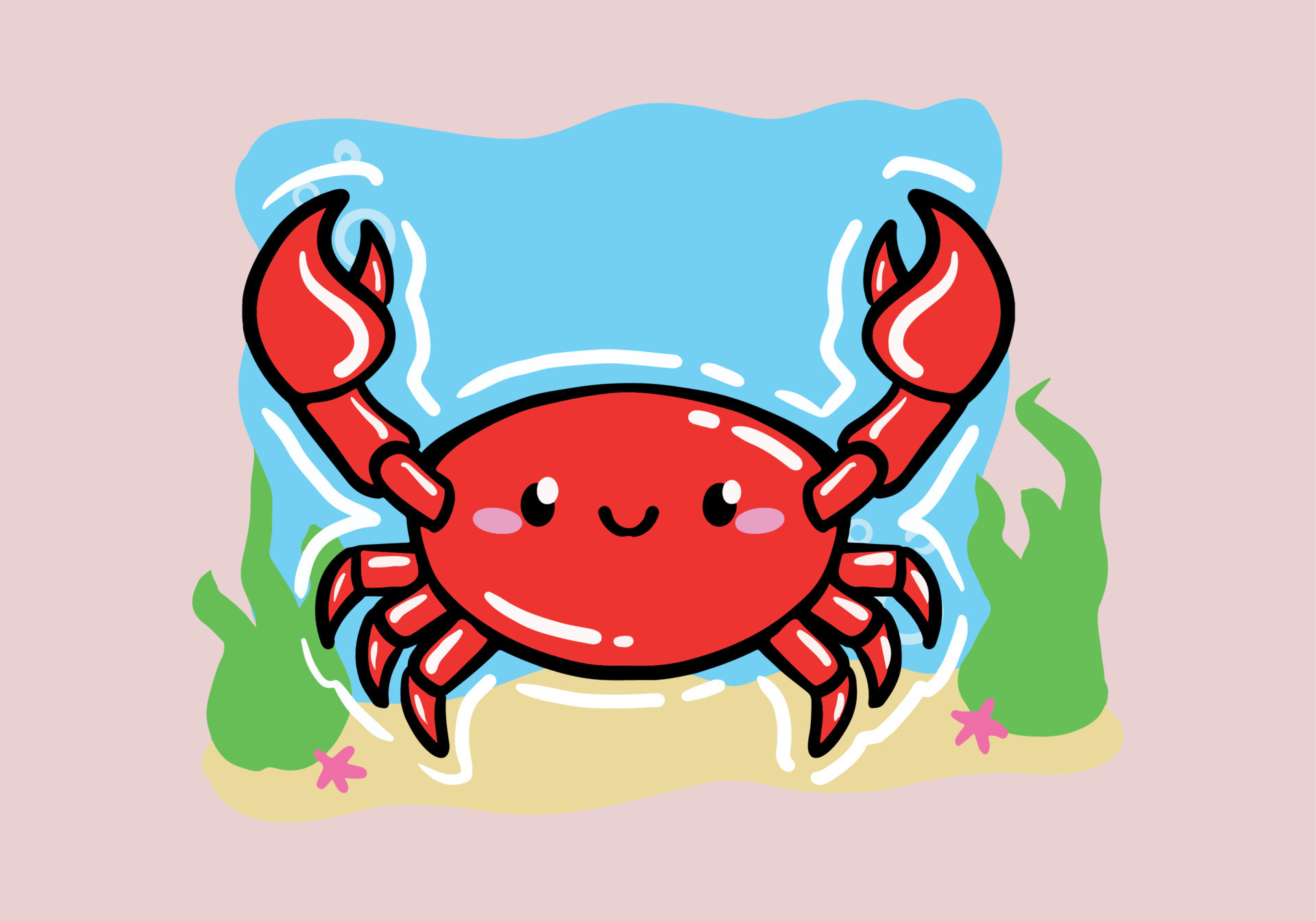 Hand drawn cute crab cartoon vector icon illustration, mascot logo