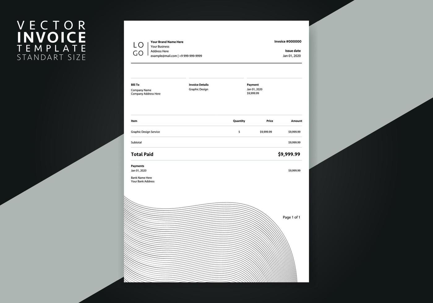 Creative Minimal Professional Business Invoice Template With Editable Vector File